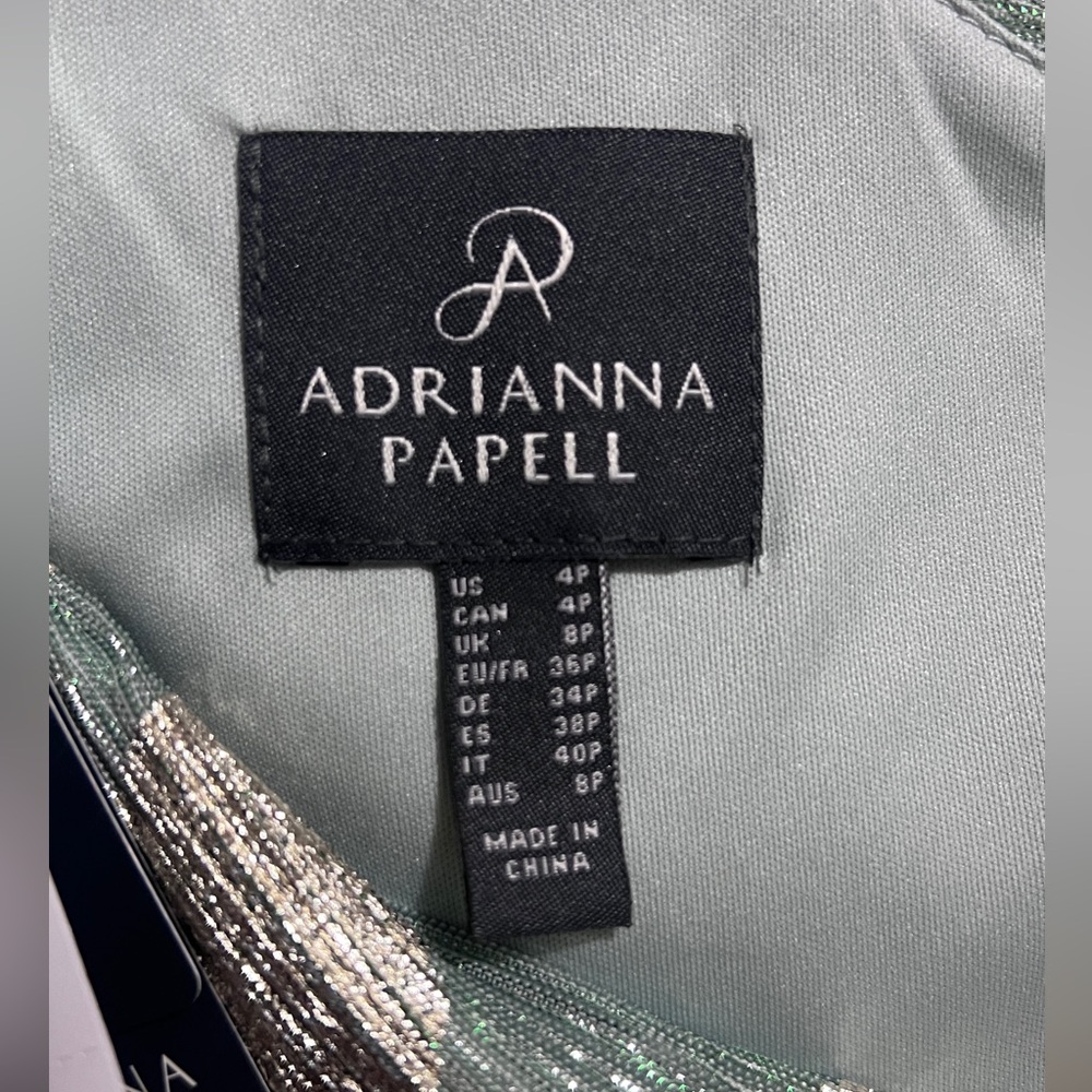 NWT Adrianna Papell Foiled Asymmetrical Evening Gown | Size 4P - Picture 11 of 12